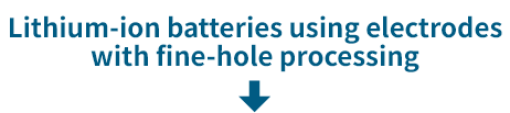 Lithium-ion batteries using electrodes with fine-hole processing