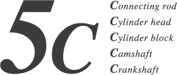 5C : Connecting rod, Cylinder head, Cylinder block, Camshaft, Crankshaft