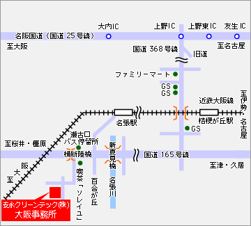 地図：安永クリーンテック株式会社 大阪事務所